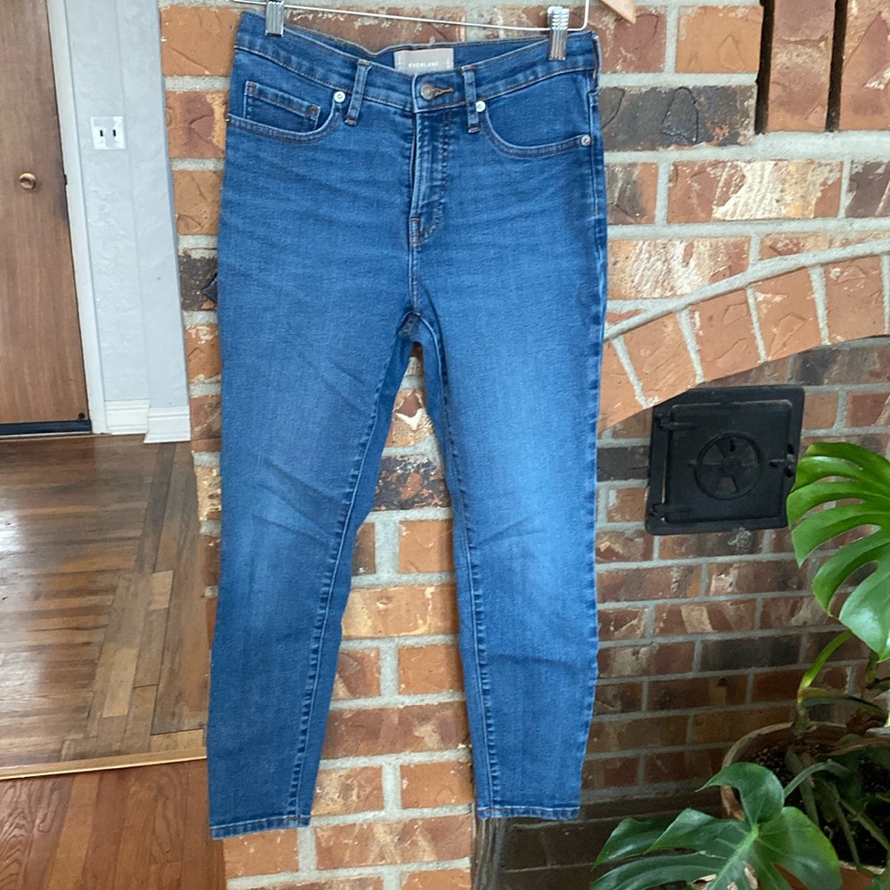Everlane skinny mid-rise jeans, stretch, medium-dark wash 28 ankle